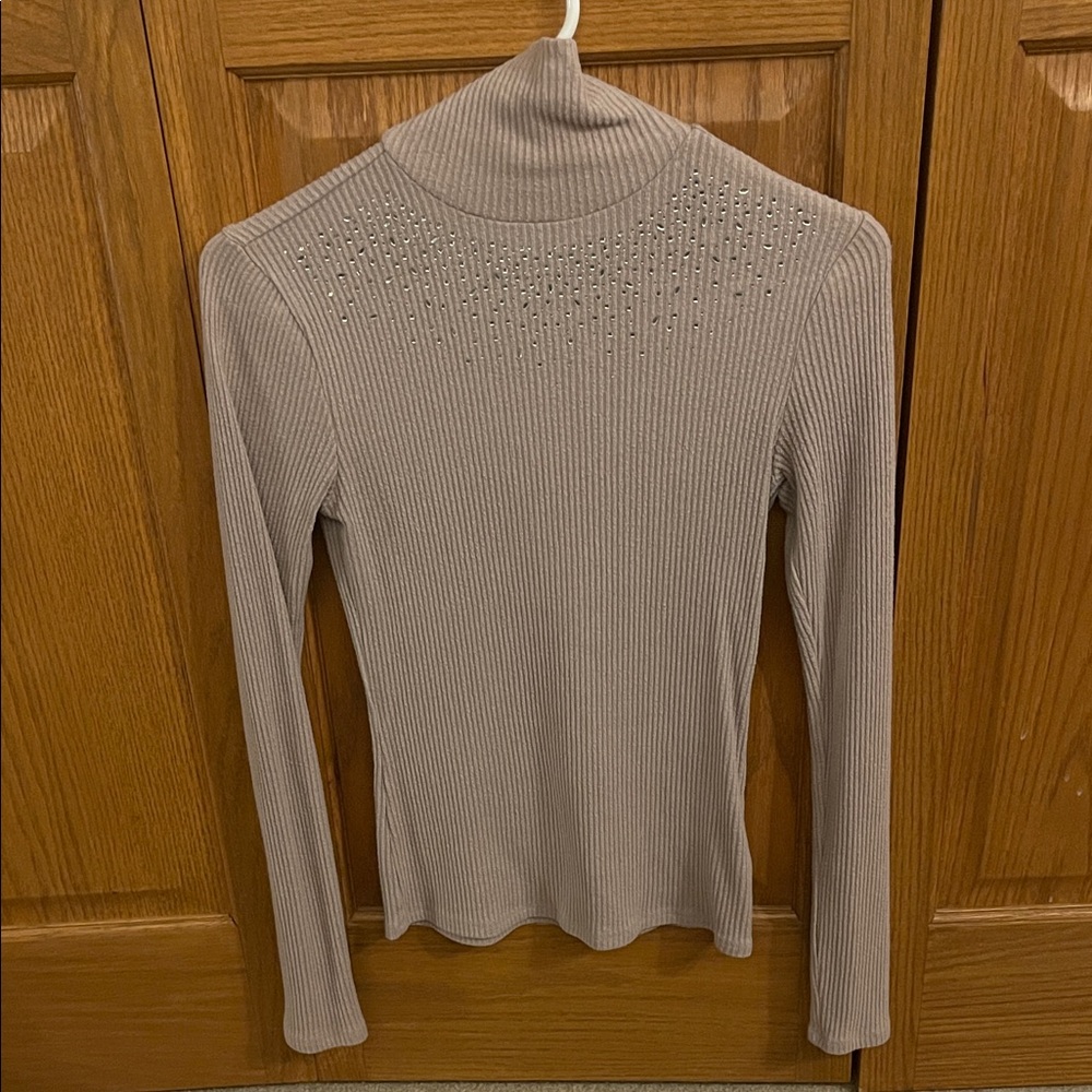 Express Ribbed Long Sleeve Sweater with Embellishments